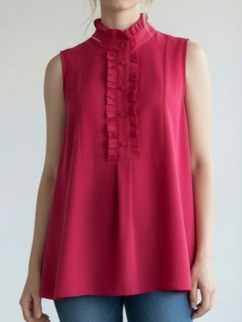 J. Crew Sleeveless Ruffle-Trim High Neck Top In Hot Pink #AM602Top 6
